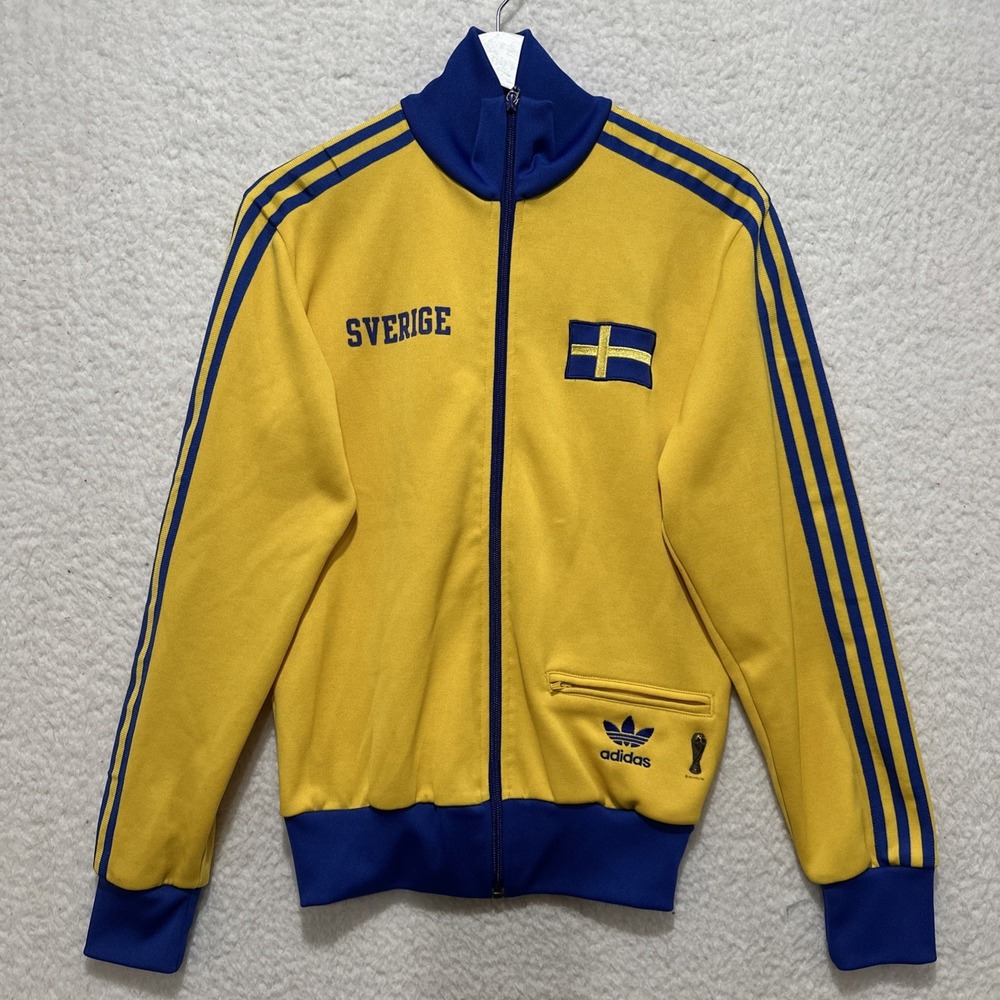 SWEDEN SVERIGE WORLD CUP 2006 ADIDAS FOOTBALL YELLOW BLUE FULL ZIP JACKET SZ XS
